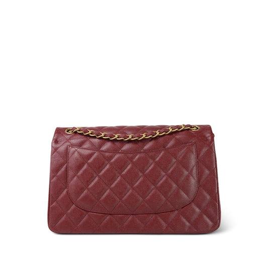 18C Dark Red Glittery Caviar Quilted Jumbo Classic Flap Aged Gold Hardware