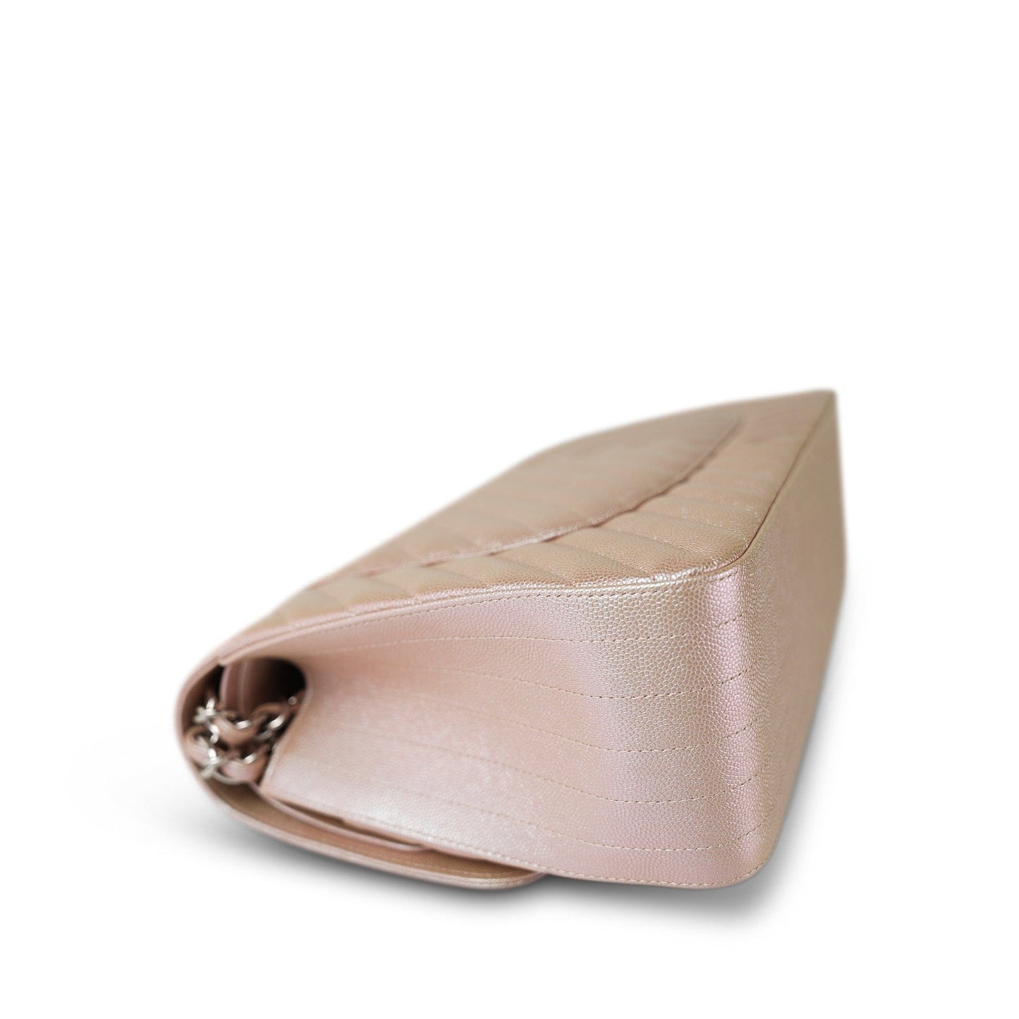 17B Rose Gold Iridescent Chevron Caviar Quilted Jumbo Classic Flap Silver Hardware