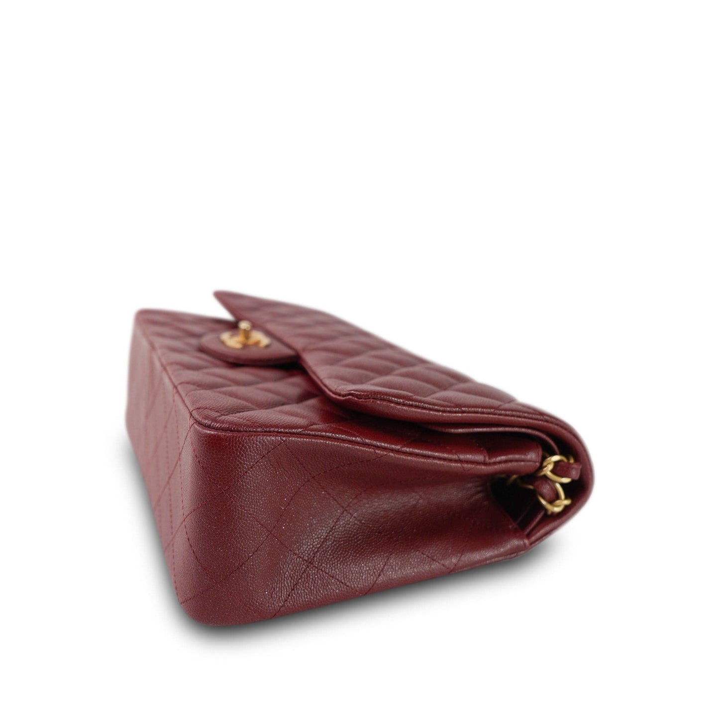 18C Dark Red Glittery Caviar Quilted Jumbo Classic Flap Aged Gold Hardware