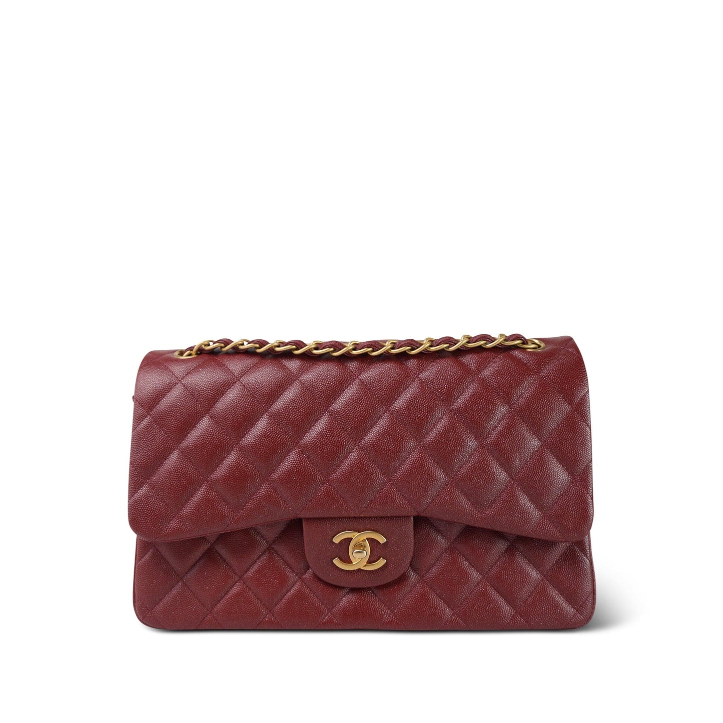 18C Dark Red Glittery Caviar Quilted Jumbo Classic Flap Aged Gold Hardware