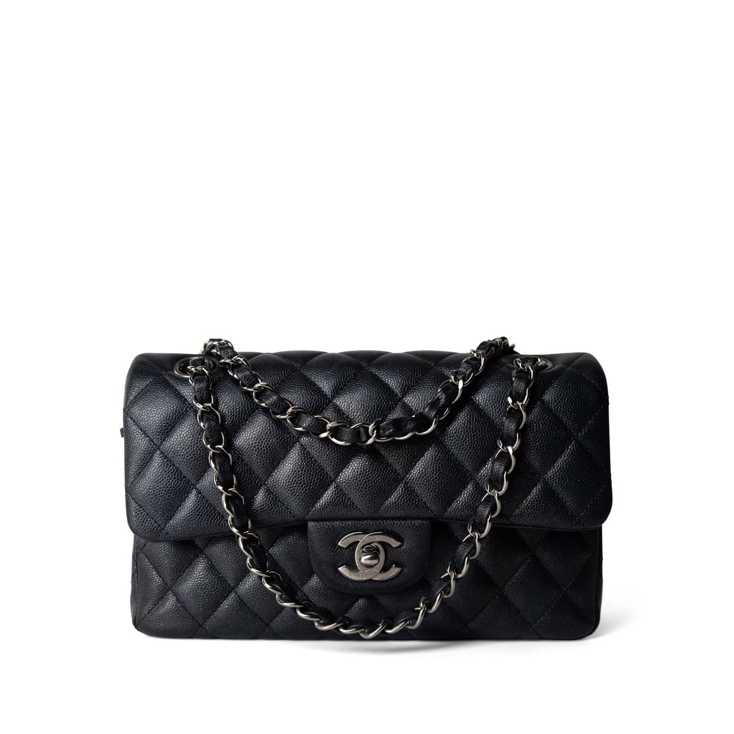 18C Charcoal Glittery Caviar Quilted Classic Flap Small